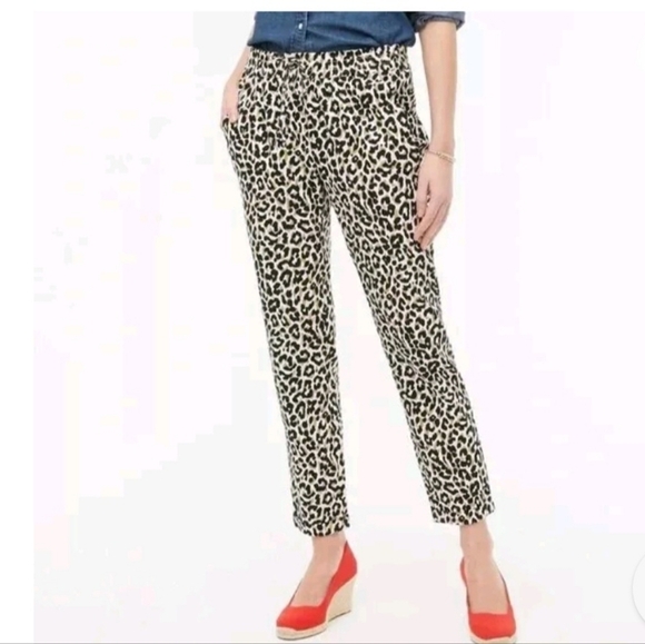 J. Crew Pants - J.Crew Leopard Print Linen Cotton Drawstring Pants With Pockets Size 4 NWOT